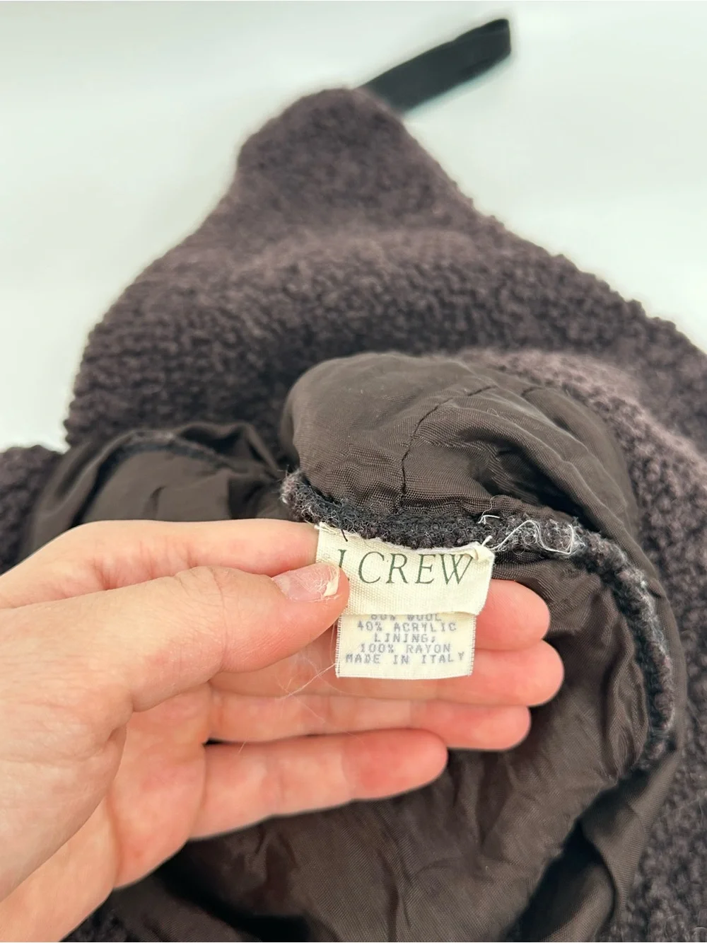 Vintage J Crew Made in Italy Wool Trapper Hat Brown Boucle Ear Flap Aviator